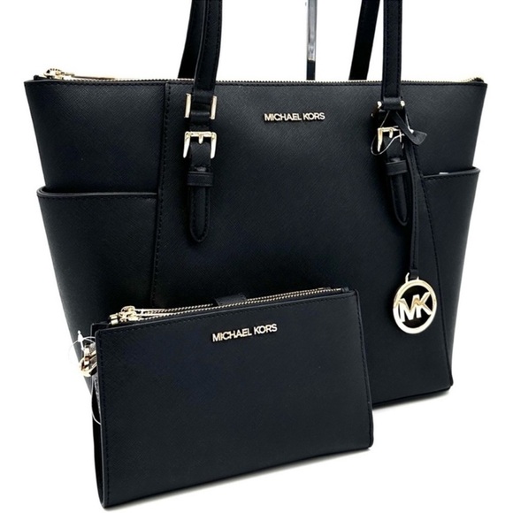 Michael Kors Large Charlotte Tote Bag & Large Double Zip Wallet Black - Picture 2 of 15